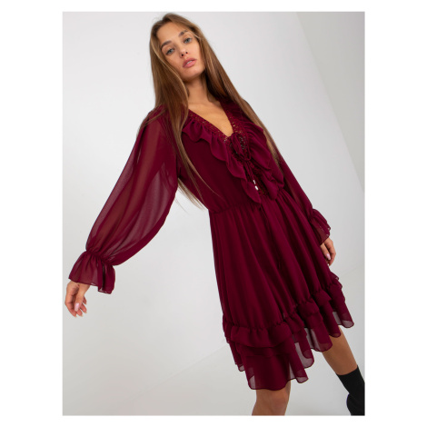 Burgundy mini dress with ruffle in OCH BELLA style