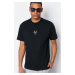 Trendyol Black Regular Cut Wolf Embroidered 100% Cotton T-Shirt