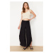 Trendyol Black Side Slits Short Wide Leg Flexible Trousers