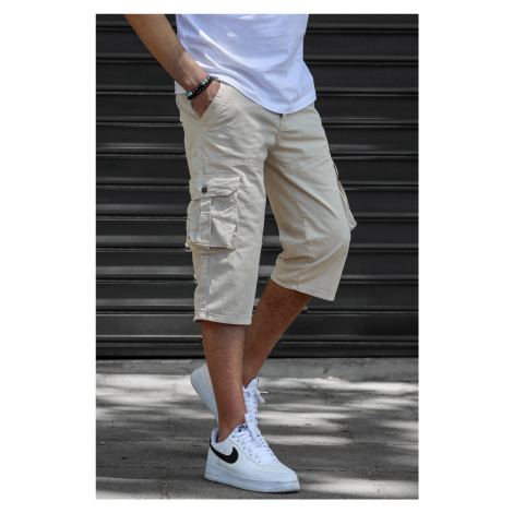 Madmext Beige Gabardine Cargo Men's Capri Shorts with Pocket 5754