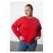 Trendyol Curve Red Oversize/Relaxed Fit Basic Crew Neck Thick/Polar Inside Knitted Sweatshirt