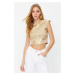 Trendyol Stone Foil/Glossy Print Fitted Crop Cotton Stretch Knitted Blouse