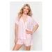 Trendyol Pink Striped Piping Detailed Viscose Woven Pajama Set