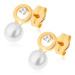 Náušnice v žltom 9K zlate - kontúra kruhu s čírym zirkónikom, biela perla