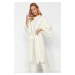 Trendyol Beige 2-Piece Viscose Tie Dressing Gown-Pajama Bottom Woven Pajamas Set