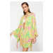 Trendyol Underwater Lobster Patterned Belted Mini Woven Ruffle Kimono&Caftan