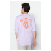Trendyol Lilac Pánske oversize/wide cut crew tričko s krátkym rukávom s potlačou