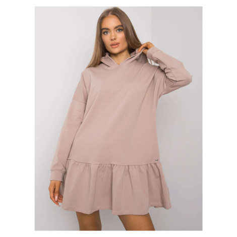 Dark beige cotton dress with a hood