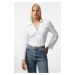 Trendyol White Gathered Fitted Waist Woven Shirt