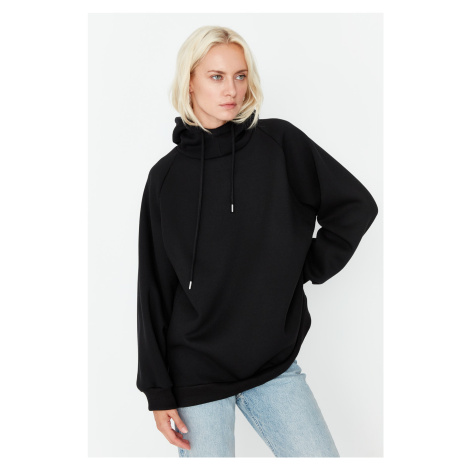 Trendyol Black Oversized Rayon Knitted Knit Sweatshirt With Hoodie