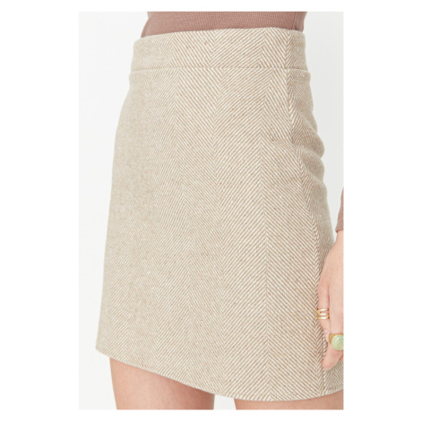 Trendyol Beige A-line Stamp Fabric Mini Woven Skirt