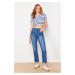 Trendyol Blue Pocket Detailed High Waist Straight Jeans