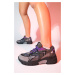 LuviShoes DUJA Black Purple Women's Multi Mesh Thick Sole Sports Sneakers