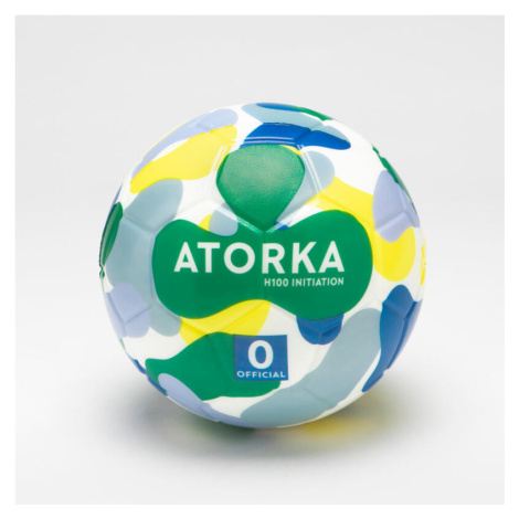 Detská lopta na hádzanú H100 veľkosť 0 zeleno-modro-žltá ATORKA