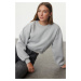 Trendyol Gray Relaxed Fit Crop Basic Crew Neck Thick Fleece Knitted Sweatshirt