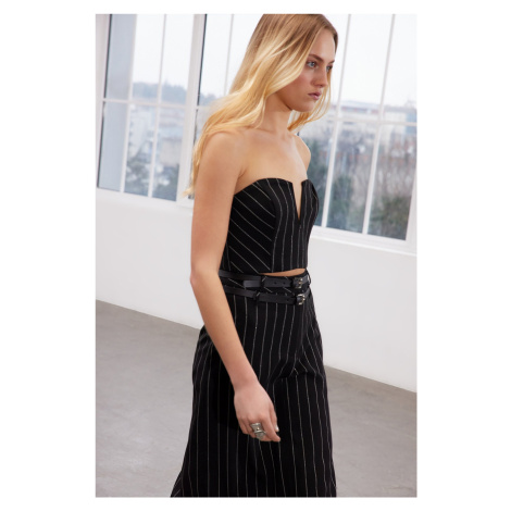 Trendyol Limited Edition Black Crop Striped Woven Bustier