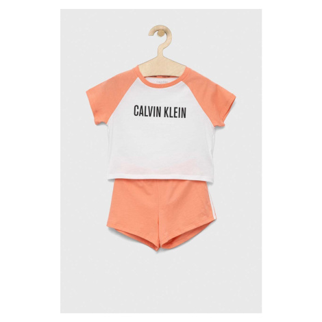 Detské bavlnené pyžamo Calvin Klein Underwear oranžová farba, vzorovaná