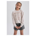 DEFACTO Girls' Crew Neck Printed Sweatshirt