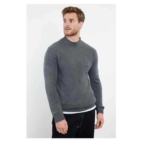 Trendyol Anthracite Slim Fit Slim Cut Half Turtleneck Raglan Sleeve Plain Basic Knitwear Sweater