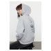 Trendyol Gray Melange Printed Oversize Hooded Thick Fleece Knitted Sweatshirt