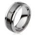 Tungstenový prsteň so zárezmi, strieborná farba, lesklý čierny povrch - Veľkosť: 67 mm
