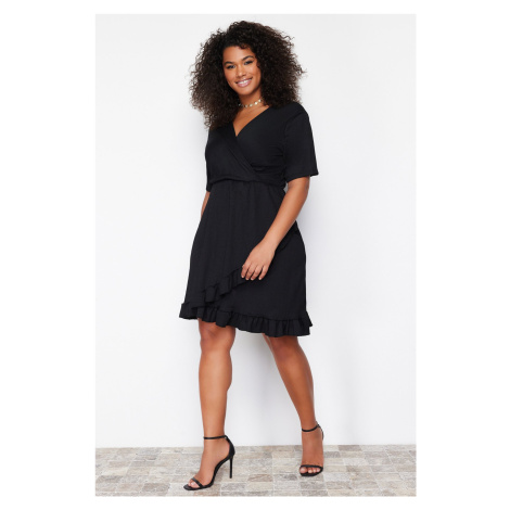 Trendyol Curve Black Double Breasted Flounce Knitted Dress Double Breasted Flounce Mini Knitted 