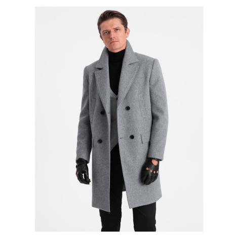 Ombre Men's double-breasted lined coat - grey