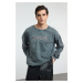 Trendyol Oversize/Wide Cut Text Printed Vintage/Faded Effect Crew Neck Sweatshirt