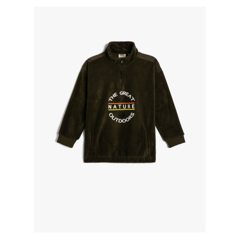 Koton Fleece Sweatshirt Oversize Half Zipper Stand Collar Pocket Print Detailed