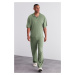 Trendyol Limited Edition Mint / Wide Leg Textured Wrinkle-Resistant Hidden Drawstring Sweatpants