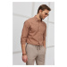 AC&Co / Altınyıldız Classics Men's Brown Comfort Fit Comfy Cut Concealed Button Collar 100% Cott