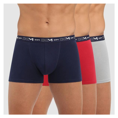 DIM COTTON STRETCH BOXER 3x - Pánske boxerky 3 ks - tmavo modrá - tmavo červená - sivá