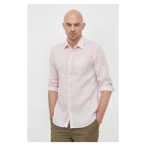 Ľanová košeľa Guess ružová farba, regular, s klasickým golierom