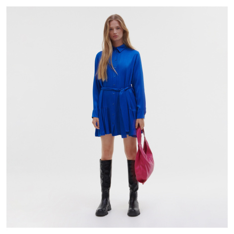 Reserved - Viskózové saténové šaty - Modrá