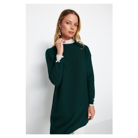 Trendyol Dark Green Sleeve Pearl Detailed Knitwear Sweater