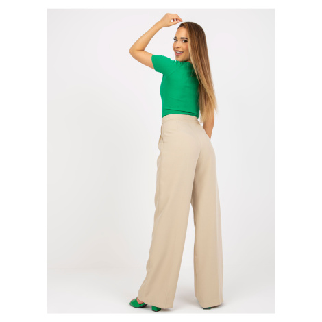 Beige wide trousers made of fabric with pockets