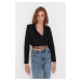 Trendyol Black Crop Woven Lined Double Breasted Closure Blazer Jacket