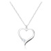Strieborný 925 náhrdelník - obrys súmerného srdca, trblietavý transparentný zirkón