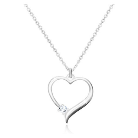 Strieborný 925 náhrdelník - obrys súmerného srdca, trblietavý transparentný zirkón