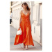 Oranžové saténové maxi šaty na ramienka 72962