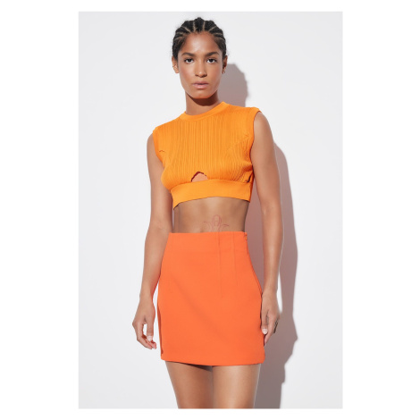 Trendyol Orange Crop Knitwear Blouse with Window/Cut Out Detail