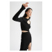 DEFACTO Fitted One Sleeve Low-cut Crop Sweater