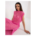 Pink summer knitted dress with openwork pattern