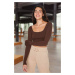 Trendyol Dark Brown Seamless/Seamless Crop Extra Elastic Knitted Sports Top/Blouse