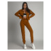 Warm women's set of bomber jacket and sweatpants, caramel