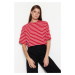 Trendyol Red-Pink Striped Relaxed/Wide, Comfortable Cut Crop Crewneck Knitted T-Shirt