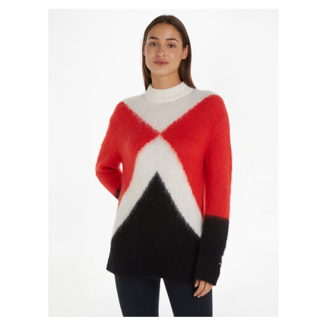 Krémovo-červený dámsky sveter s prímesou vlny Tommy Hilfiger