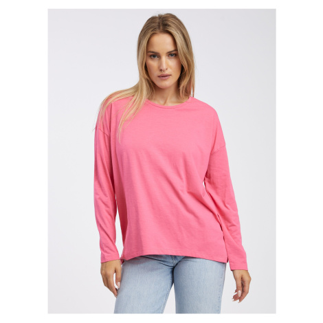 Tmavo ružové dámske basic oversize tričko s dlhým rukávom Noisy May Mathilde