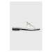 Kožené žabky Karl Lagerfeld SKOOT dámske, biela farba, na plochom podpätku, KL80408