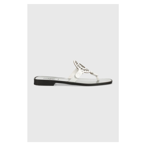 Kožené žabky Karl Lagerfeld SKOOT dámske, biela farba, na plochom podpätku, KL80408